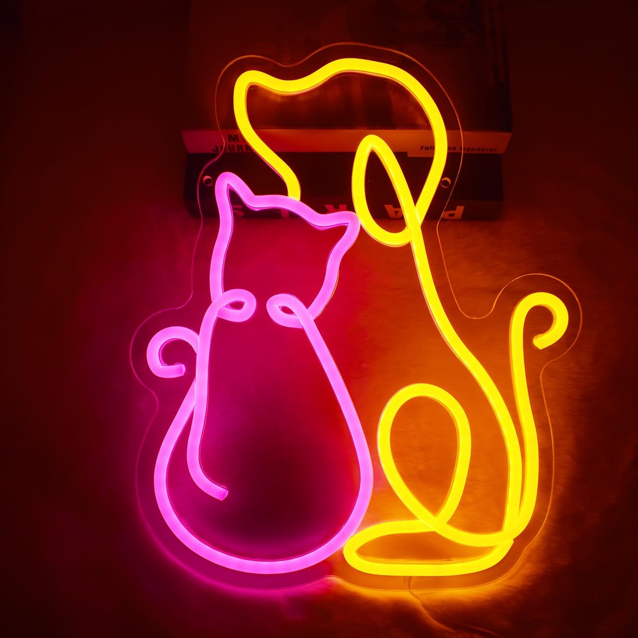 Cat and Dog Neon Sign Cute Pet Couple LED Neon Sign for Wall Decor, Dimmable Neon Light for Bedroom Pet Shop Living Room Bar Coffee Shop Gift for Animal Lovers