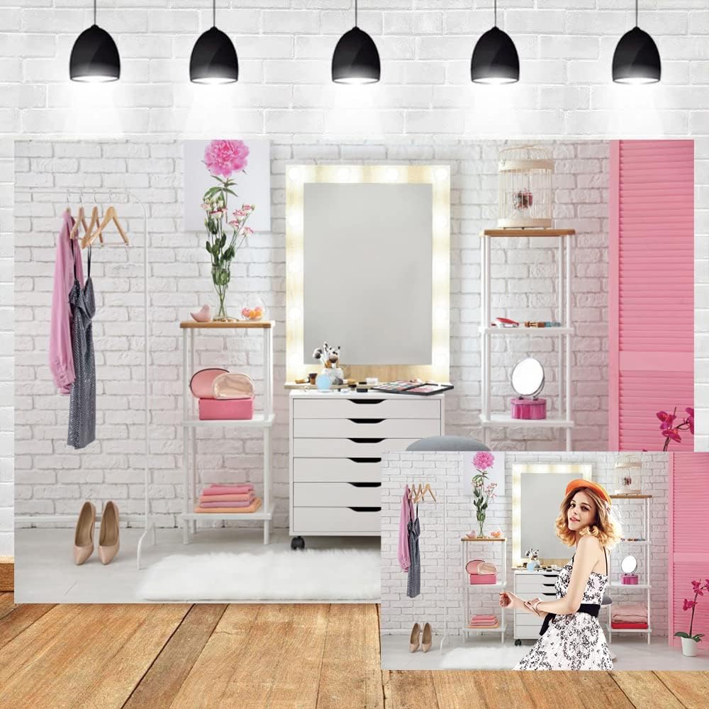 OERJU 5x4ft Pink Make Up Room Backdrop Interior of...