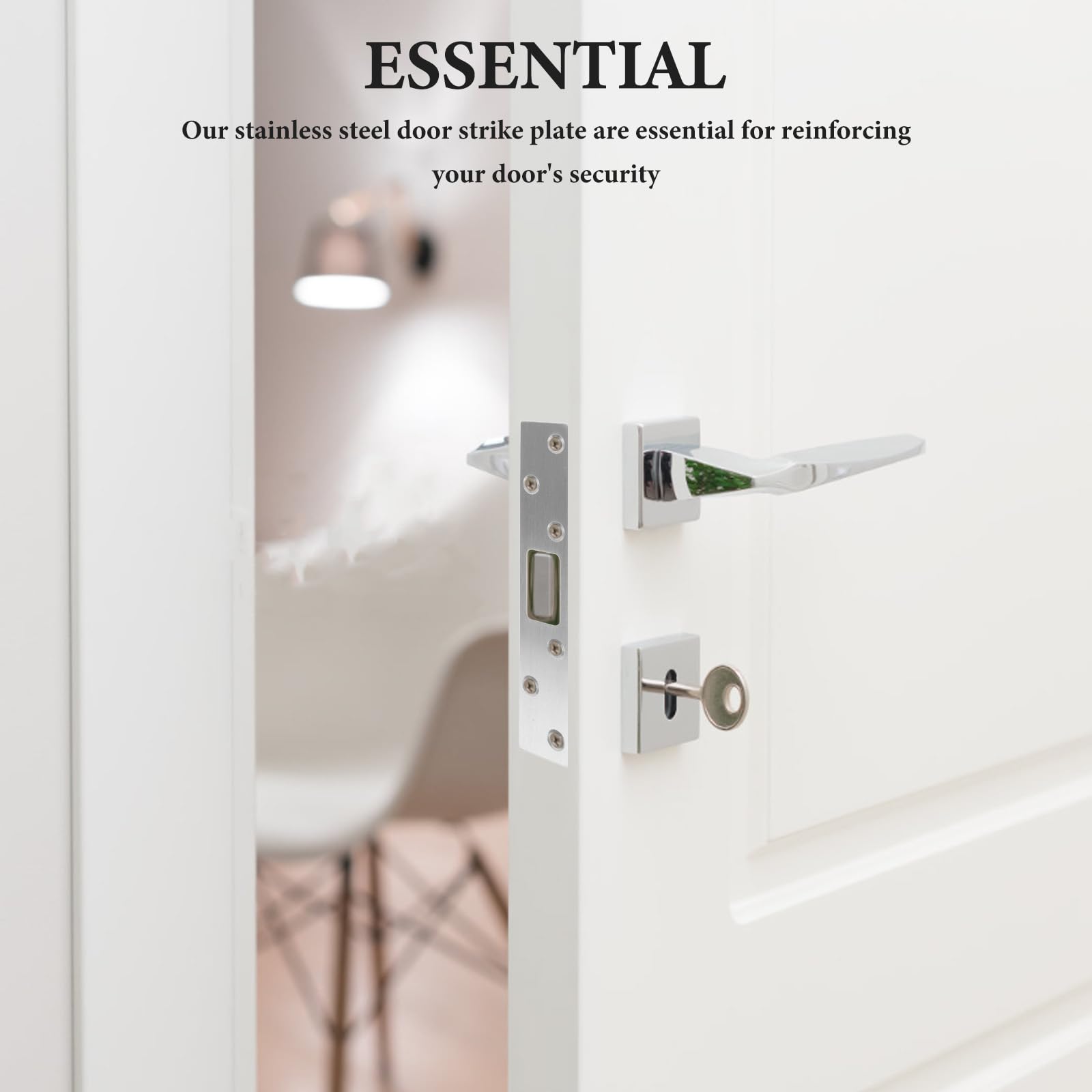 JEWEDECO Door Lock Plate Reinforcement Door Strike Plate Stainless Steel Security Latch, Silver, 15.00X2.50X0.30CM - Image 3