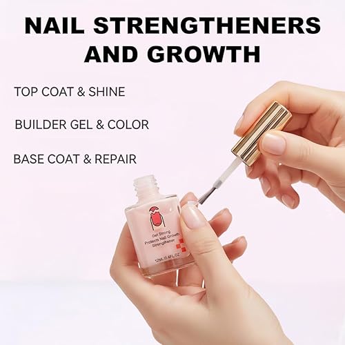 Miniatura 3 de Fortalecedor de uñas de 0.4 onzas líquidas para uñas dañadas, endurecedor de uñas extra fuerte con esmalte de gel LED rosa, reparación de uñas de