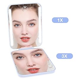 Kintion Rechargeable Pocket Mirror, Wheat Straw Material 1X/3X Magnification Portable Compact Mirror, Handheld Travel Mirror, Small Purse Mirrors for Women, Purple