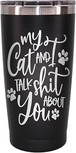 Miniatura 1 de MugHeads Vaso My Cat and I Talk Sh t About You  Regalos para amantes de los gatos para mujeres  Taza divertida para gatos  Taza aislada al vacío de