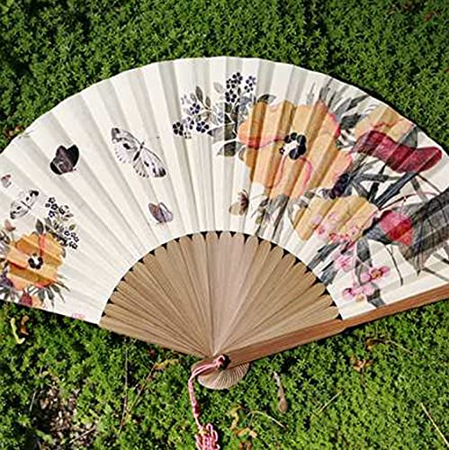 Hand Painted Folding Caligraphy Bamboo Painting Korean Mulberry Rice White Paper Art Handheld Flower Decorative Fan with Box