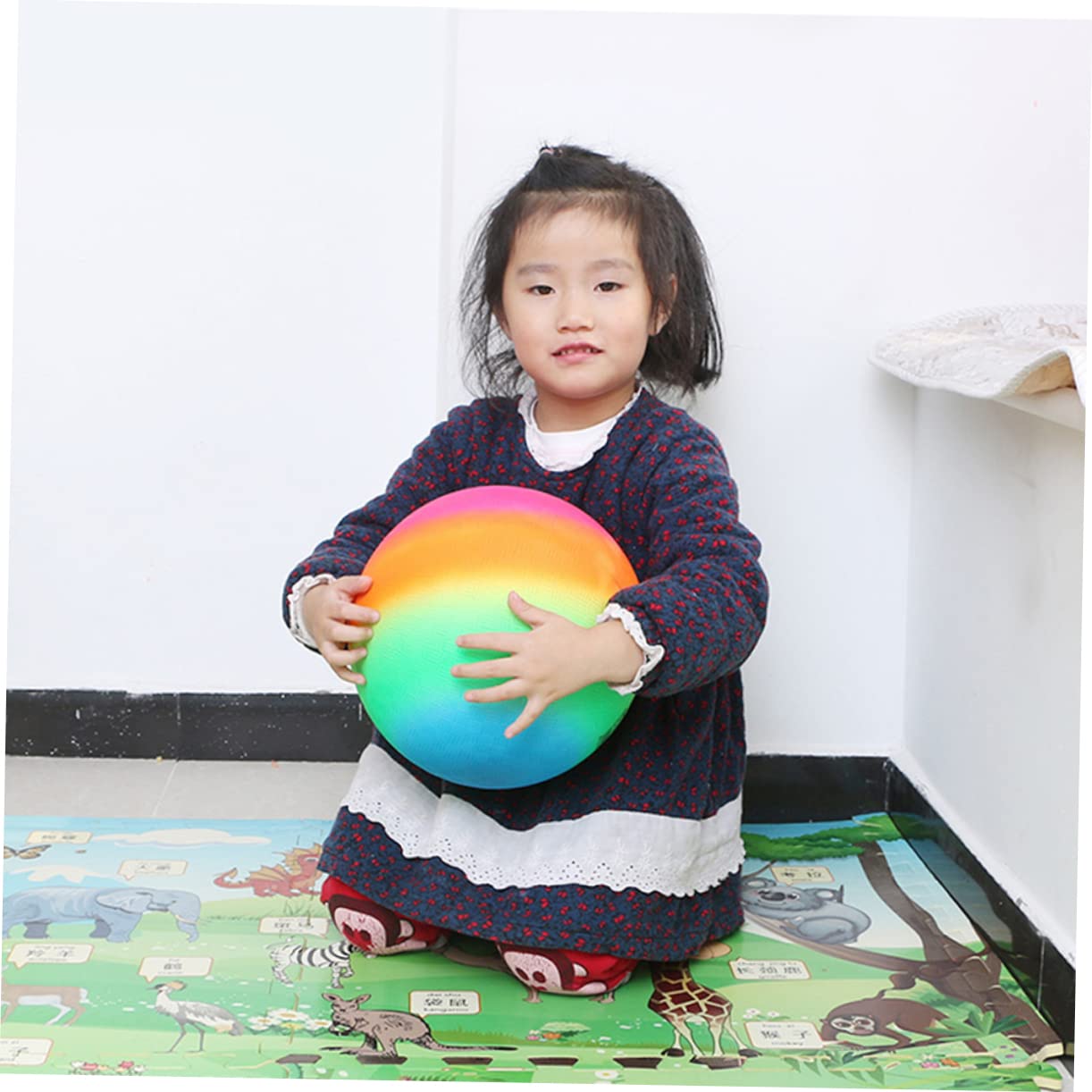 BESTonZON Bright PVC Rainbow Balls 22cm Thick Bounce Play Ball Flapping Kickball Handball for Boys and Girls Pool Birthday Party Games