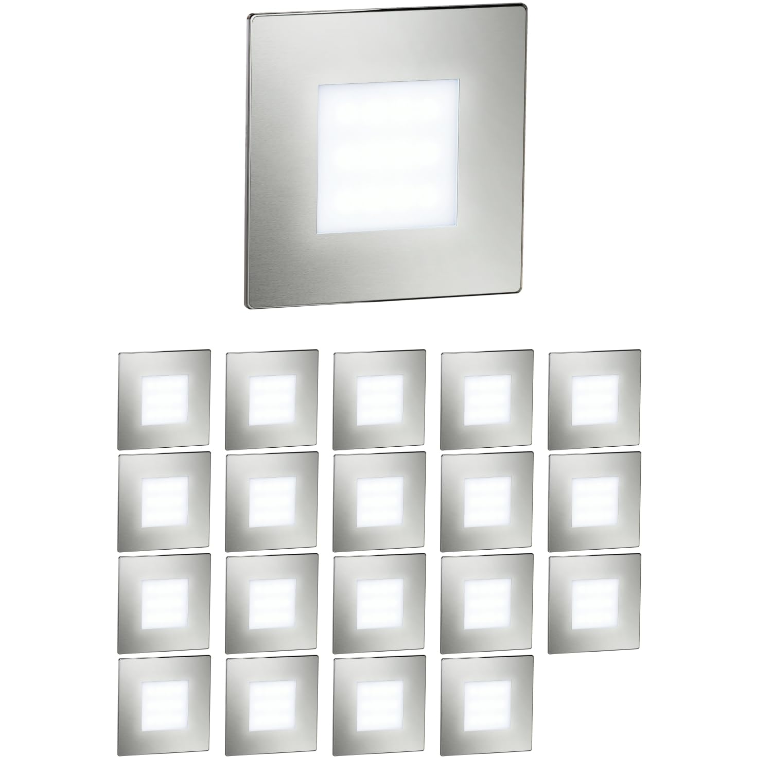 ledscom.de 20x LED stairlight/recessed wall Light FEX for Indoor and Outdoor use, Square, Stainless Steel, 85 x 85 mm, Cool White ā image 1
