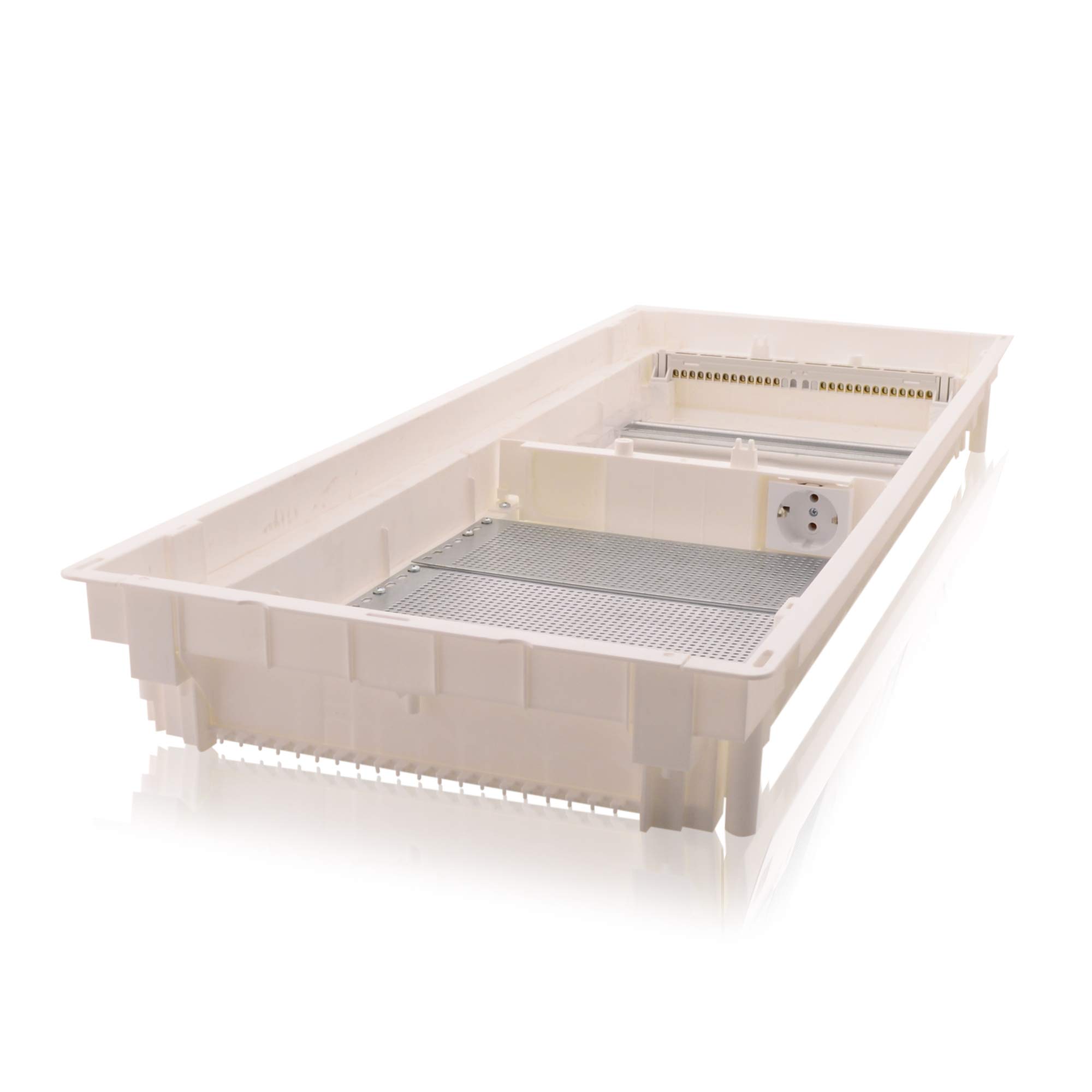 Intratec boîtier multimédia et tableau de distribution combiné encastré, IP30, 842 x 346 x 92 mm, 2 rangées, 24+4 modules, porte en acier blanc RAL 9003, répartiteur de communication
