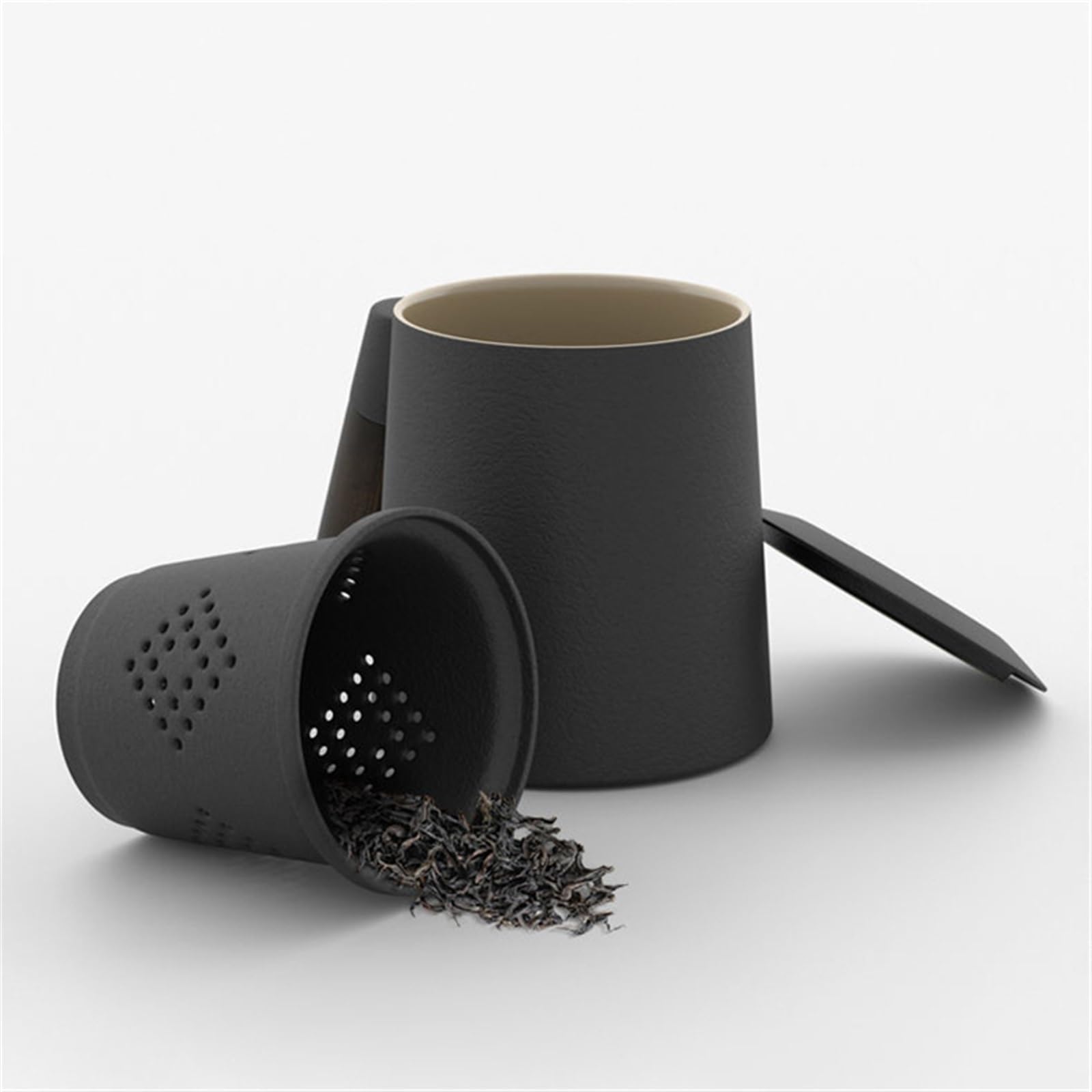 Taza de café Taza de té café cerámica con tapa filtro mango for regalos taza oficina porcelana casera Tazas de chocolate(Negro)