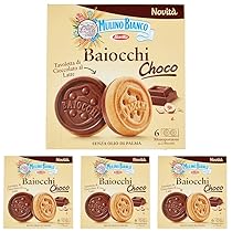 Mulino Bianco Biscotti Baiocchi Choco, Biscotto di Pastafrolla e Tavoletta di Cioccolato al Latte con Nocciole, Ottimi come Snack 144 gr (Confezione da 4)
