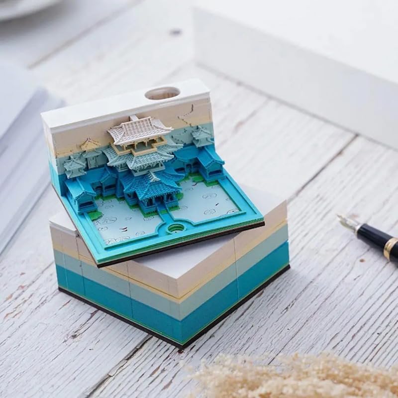 3D Notepad Chinese Heavenly Palace Sculpture Memo Pad Office Decor School Tools Pen Holder Creative Christmas Birthday Gift Paper Carving Art DIY Cubes Notepad