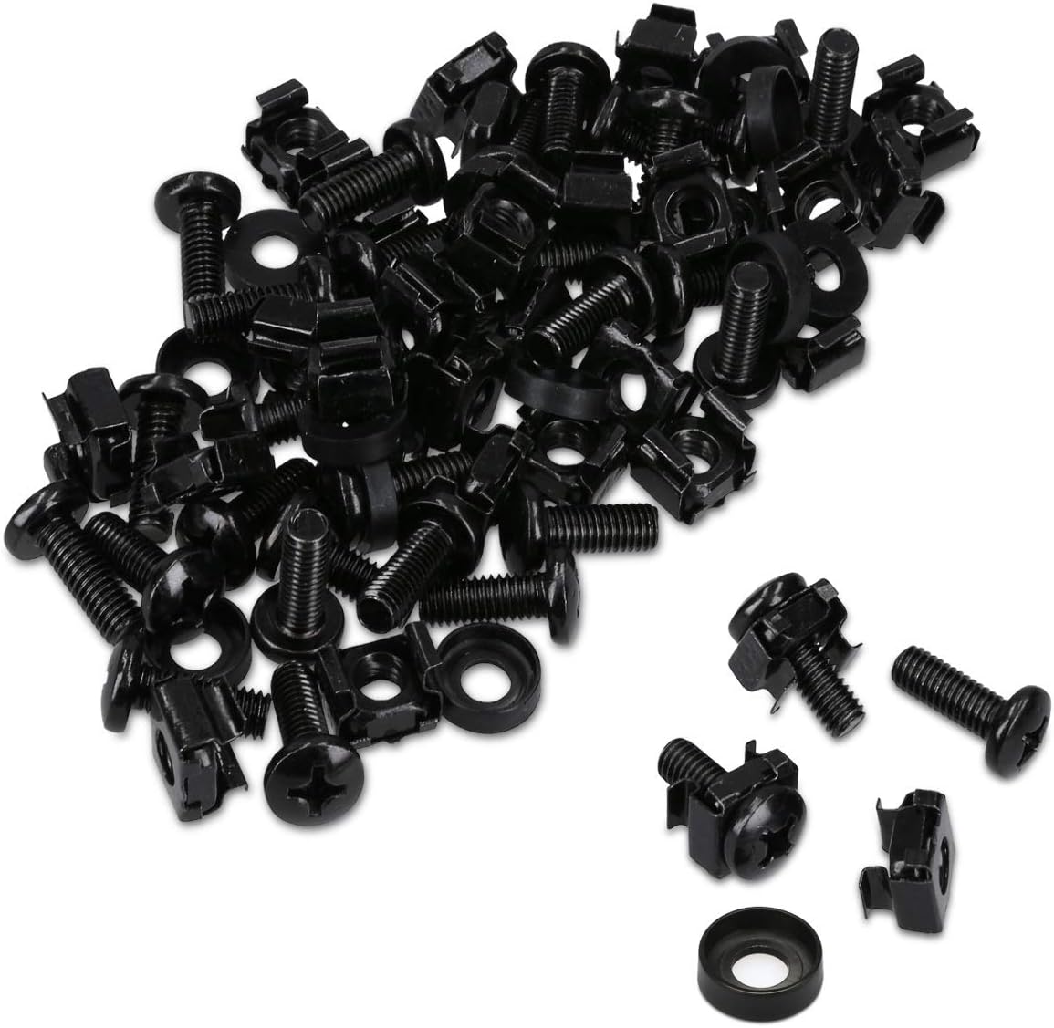 kwmobile 20 Pack M6 Cage Nuts, Bolts and Washers Kit - For Patch Panel Rack Mount Equipment Data Network Cabinets Size 19 Inch and 10 Inch - Black