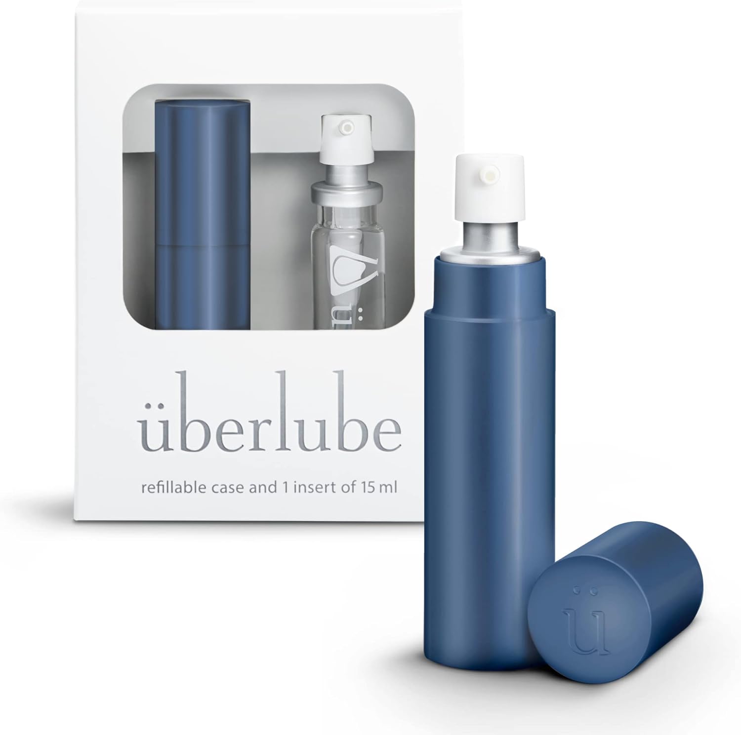 Uberlube Navy Travel & Refill Bundle - Navy Blue Travel Lube Kit + 2 Refills, Unscented, Flavorless, Works Underwater - 45ml Total