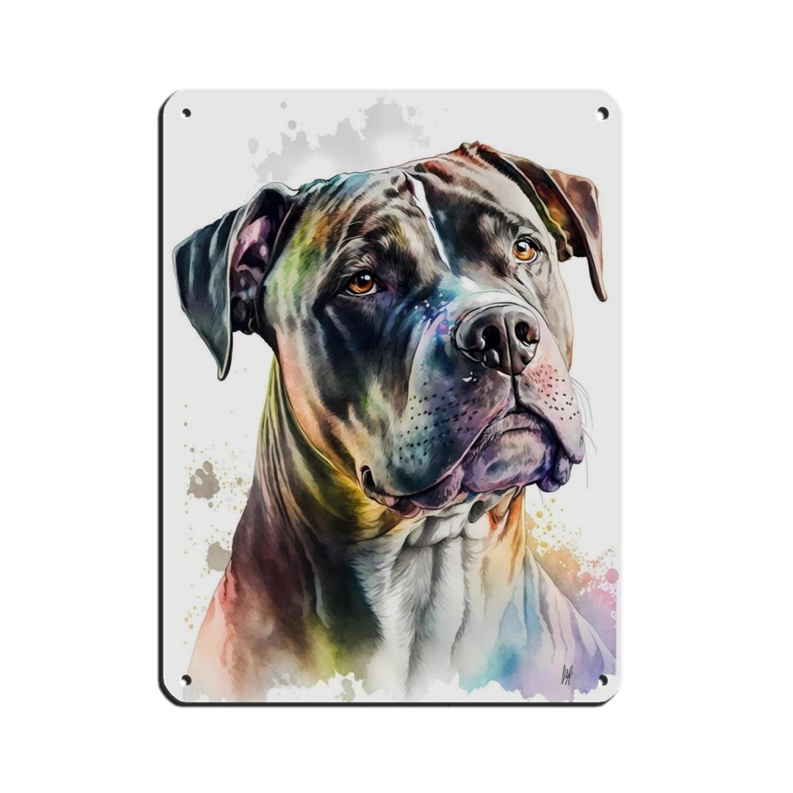 Lxwnze 30L X 40W Cm Watercolor Pitpull, Art Poster Retro Poster Metal Tin Sign Chic Art Retro Iron Painting Bar People Cave Cafe Family Garage Poster Wall Decoration 12X16inch(30X40cm)