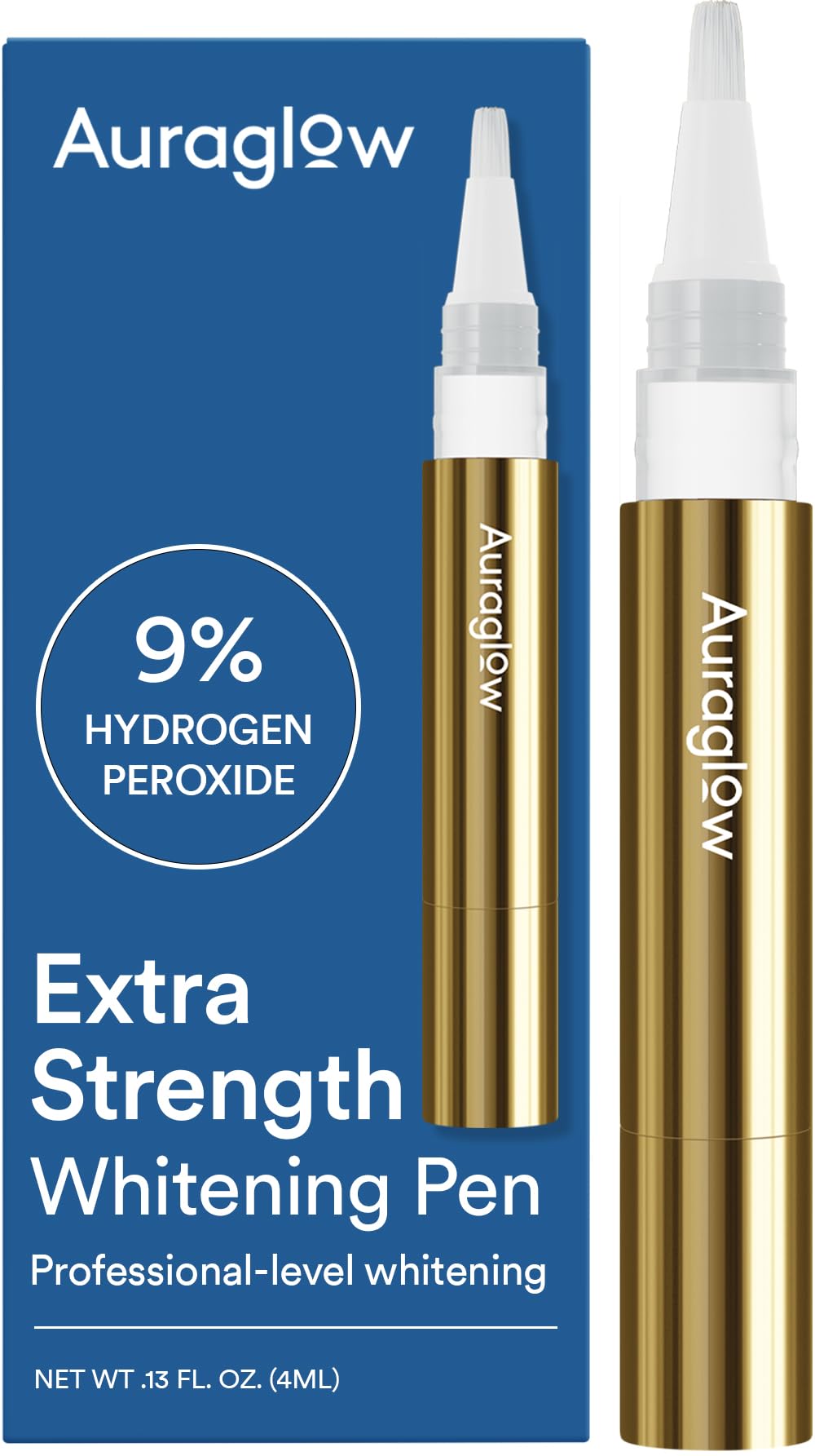 Auraglow Teeth Whitening Pen – Extra Strength 9% Hydrogen Peroxide, 40+ Treatments, No Sensitivity, Removes Coffee Wine Tea Stains, Whiten Teeth Fast, Enamel Safe, Made in USA, 4mL