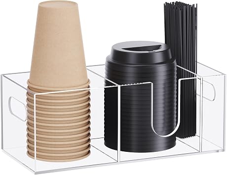 Acrylic Coffee Cup Holder for Countertop, Coffee Bar Accessories and Organizer - Coffe Station Organizer for Cup Lid Stirrers Pod