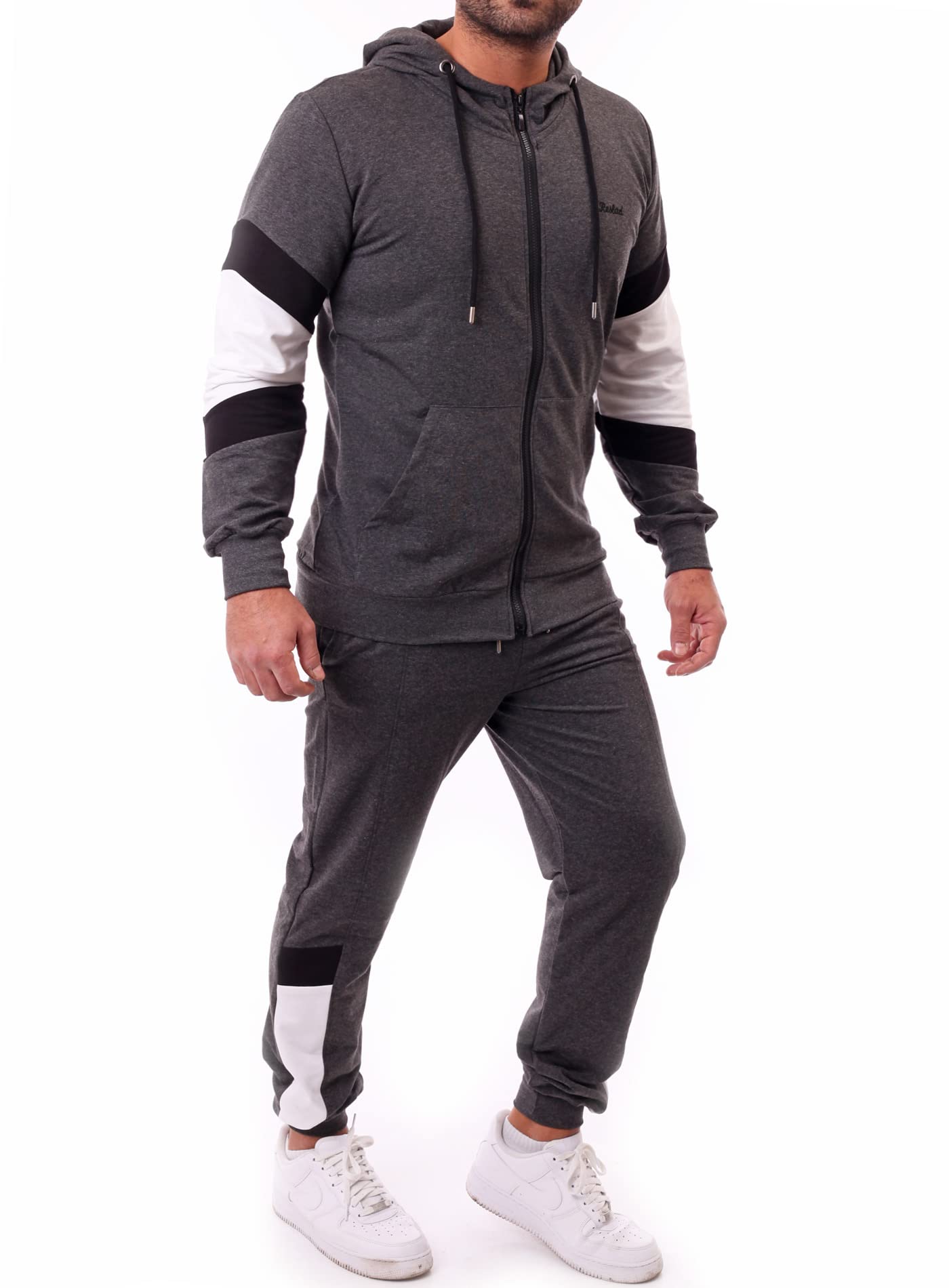 Reslad RS-5087 - Tuta sportiva da uomo, per il tempo libero, pantaloni da jogging + felpa con cappuccio con zip