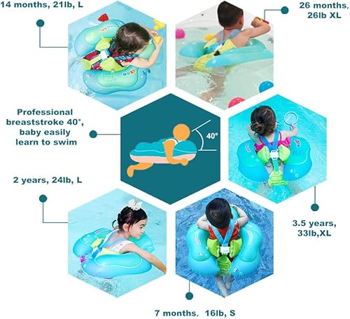Vista 6 de Anillo de natación con bolsillo de asiento ajustable, flotadores de piscina para bebés, bola flotante extraíble, anillo de natación para bebés de 6