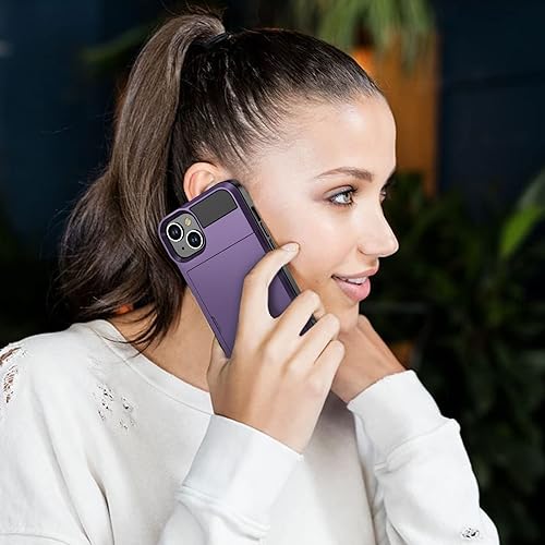 Miniatura 6 de Vofolen Funda para iPhone 13, tarjetero para tarjeta de crédito, ranura para identificación, puerta corrediza, bolsillo oculto, para hombres y