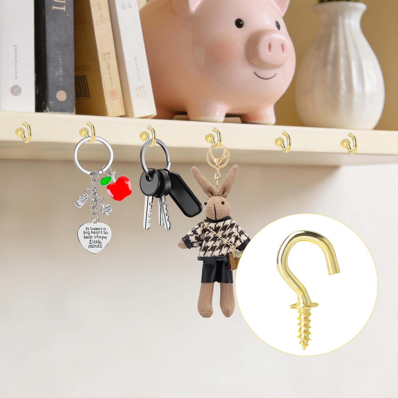 100 Pezzi Piccoli Ganci da Avvitare con Scatola Gold Tree Hooks da 1/2 Pollice Set Ganci Dorati da Avvitare Small Screw Hooks per Appendere Piante da Giardino Arte Cucina Uffici