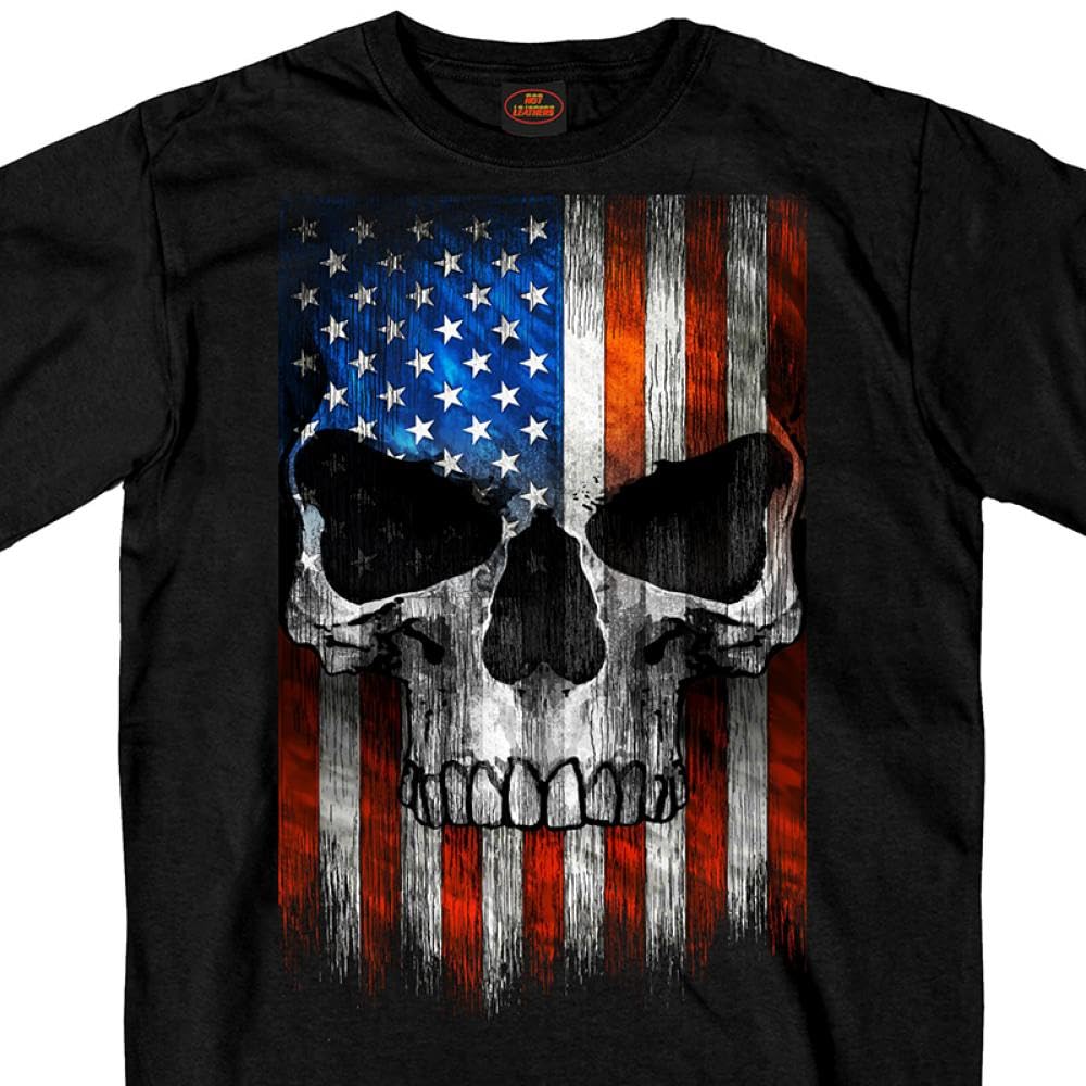 Camiseta De Motero Para Hombre Hot Leathers - Estampado De Calavera En Frente Y Espalda, 100% Algodón, Estilo Rebelde