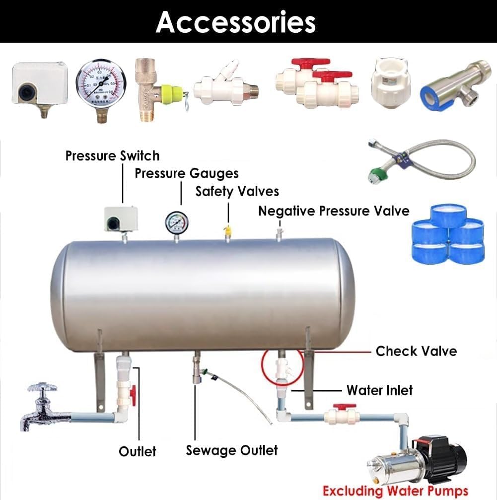 Water Storage Tank Wall Mounted Water Pressure Tank 70 100 120 150 L, Automatic Pressure Tank Kit with Detachable Bracket(120L/31.7Gal - L80cmXH59cm)