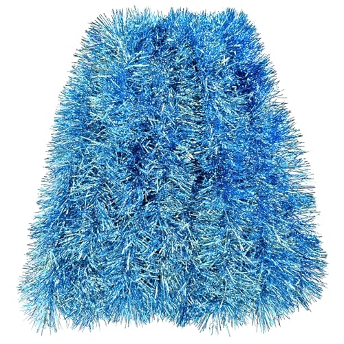 6m Christmas Blue Tinsel, Chunky Blue Tinsel Xmas Garland for Christmas Tree, Wedding, Birthday, New Year Party