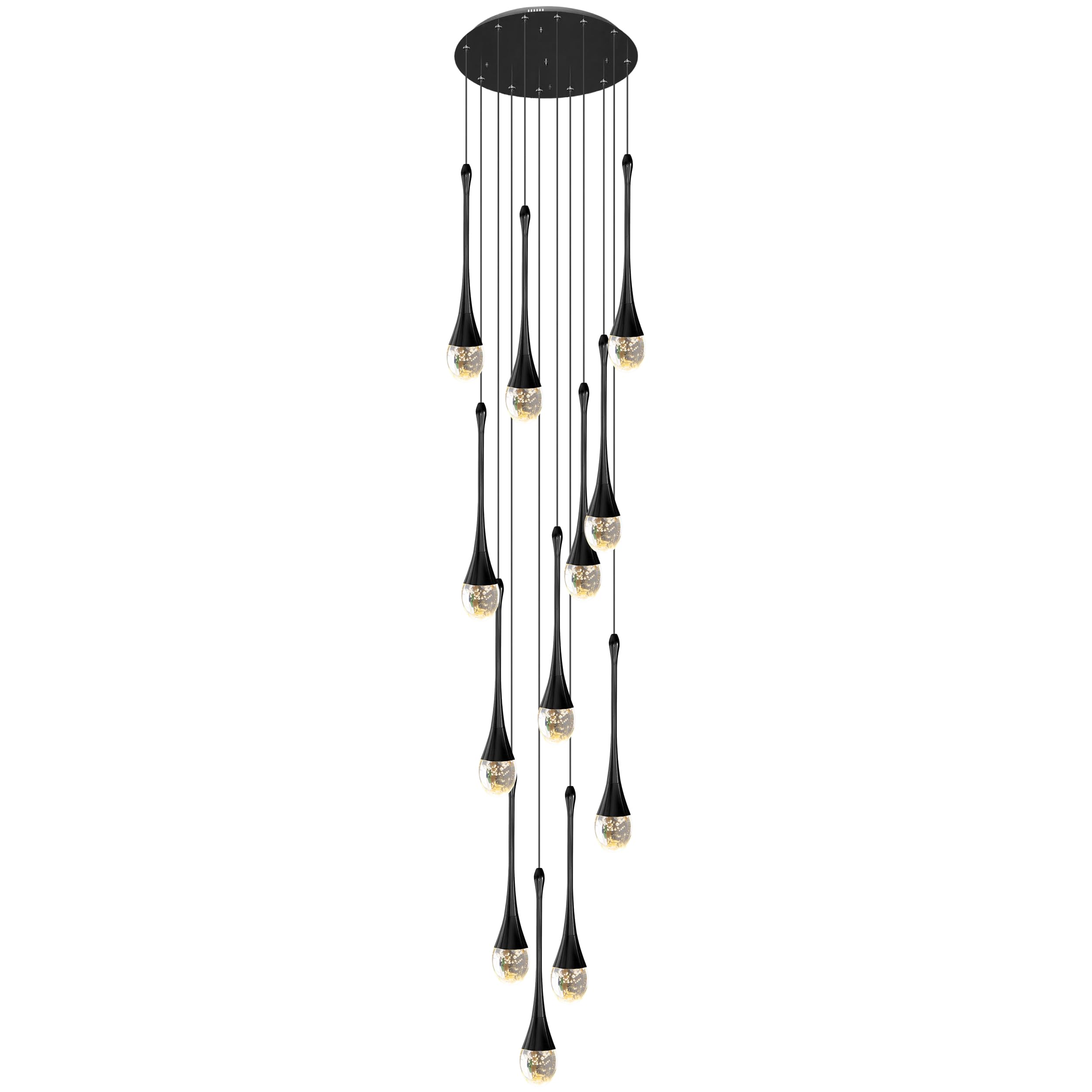 FYZDLAOR 12-Light Crystal Chandeliers LED 3CCT Dimmable Raindrop Spiral Pendant Lights High Ceiling Dome Chandelier for Foyer Entryway Staircase Lighting Fixture