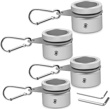 1.25" Pole Rings, Aluminum Alloy 360  Rotating Anti Wrap Flag Mounting Ring, Spinning Clips With Carabiner for 1.02-1.25 Inch Diameter - Pack of 4 Matte Silver