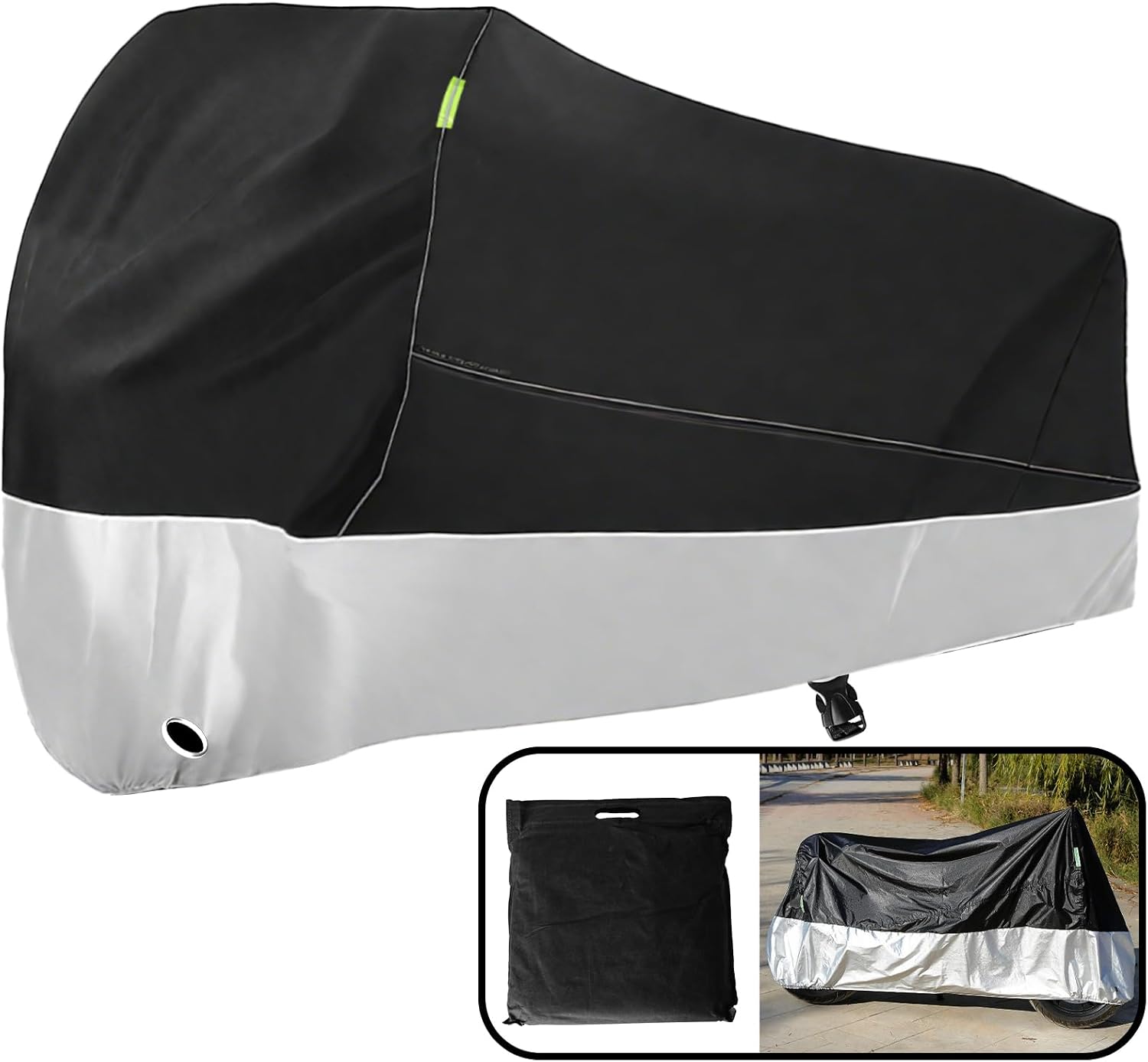 One Waterproof Motorcycle Cover, Heavy Duty Outdoor Motorbike Cover with Lock-Holes, Rain Protection, Fits up to Electric Bicycle & Motorcycles, All Season(220x95x110CM)