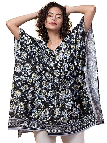 Image of Hive91 Floral Elegance: Rayon Kaftan with Fringes