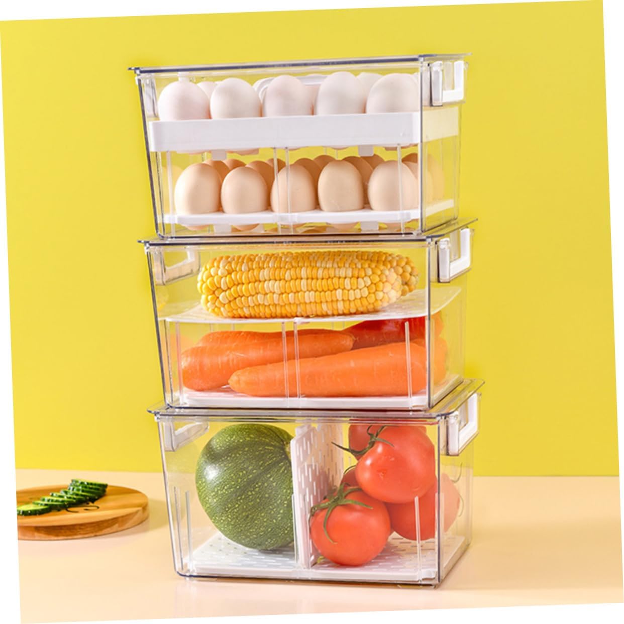 1pc Refrigerator Storage Bin Transparent Organizer Sliding Cover Airtight Container for Freshness Space-saving Design for Fridge Organizer for Kitchen Storage