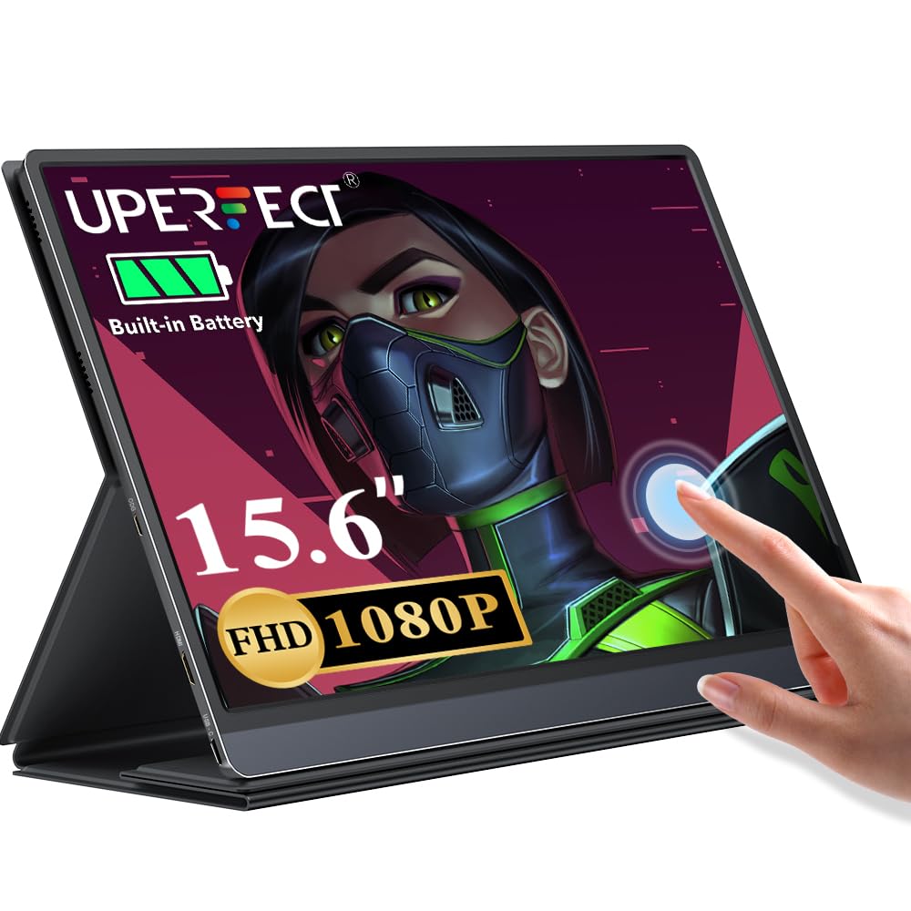 UPERFECT Monitor Portatil Táctil 15,6 Pulgadas con 10800mAh Batería, 1080P FHD USB C Display Móvil Externa con Mini HDMI/USB-C para Laptop/PC/Teléfono/Game Console