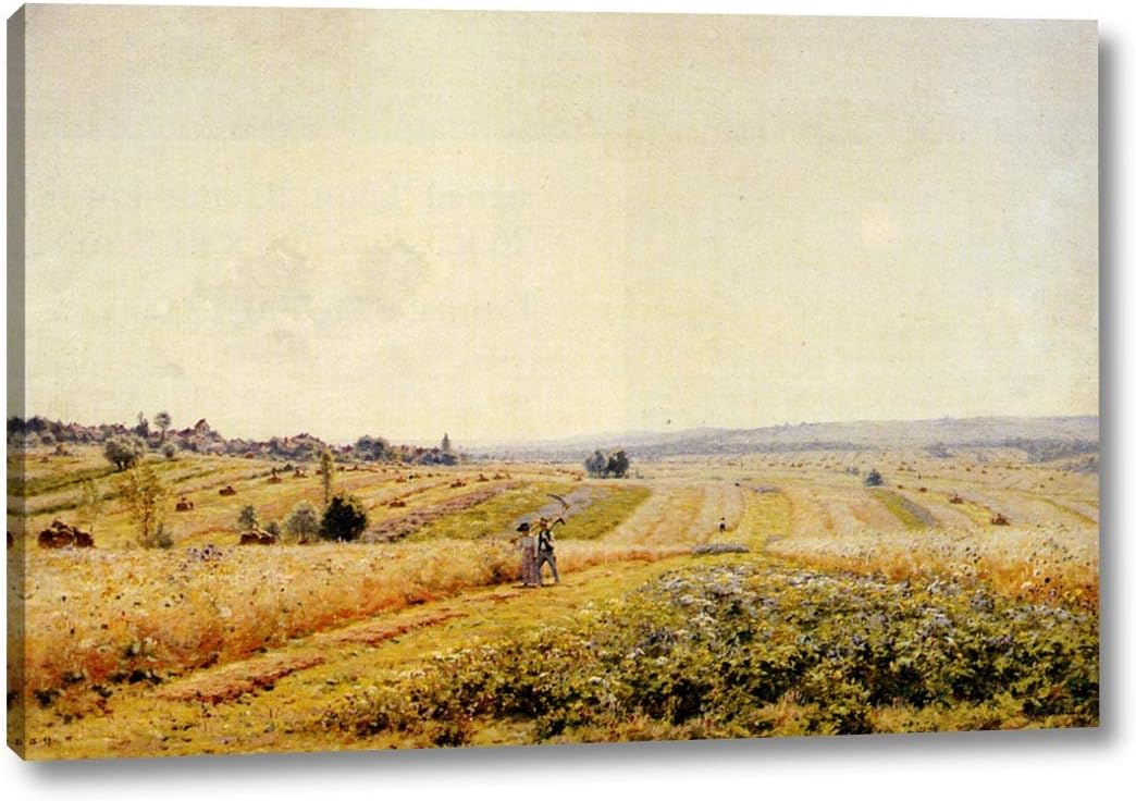 Champs Savaine A Crignon Court Oatfields by Jean Ferdinand Monchablon - 16" x 24" Gallery Wrap Canvas Art Print - Ready to Hang