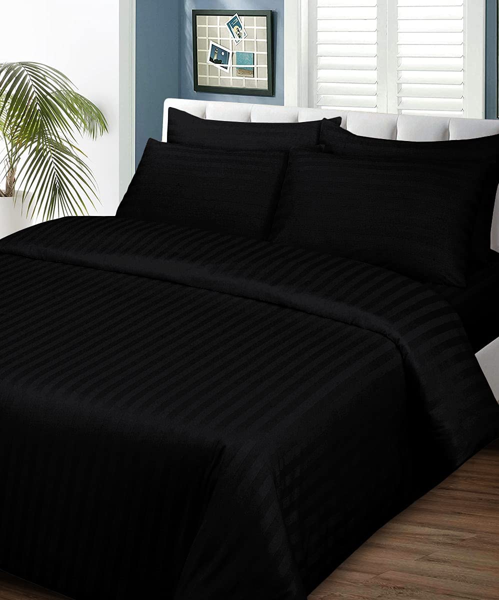 Duvet Cover Single Premium Cotton Quilt/Comforter Cover for Home/Hotels/Resorts/Guest House. 61 x 91 inches, Striped, Zipper (Black, Single)-image-30