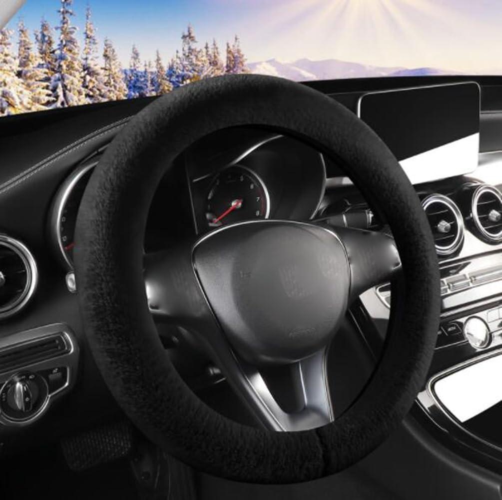 Soft Fuzzy Steering Wheel Cover for Men Women Anti-Slip Fluffy Universal 15 Inch Car Wheel Cover (Pink)