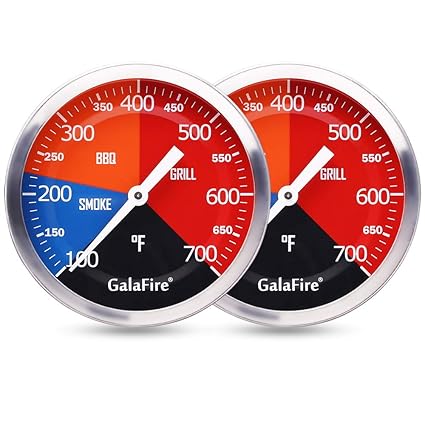 GALAFIRE BBQ Smoker Thermometer for Charcoal Grill Pit, 2 Pack 3 3/16 inch Large Dial Temperature Gauge