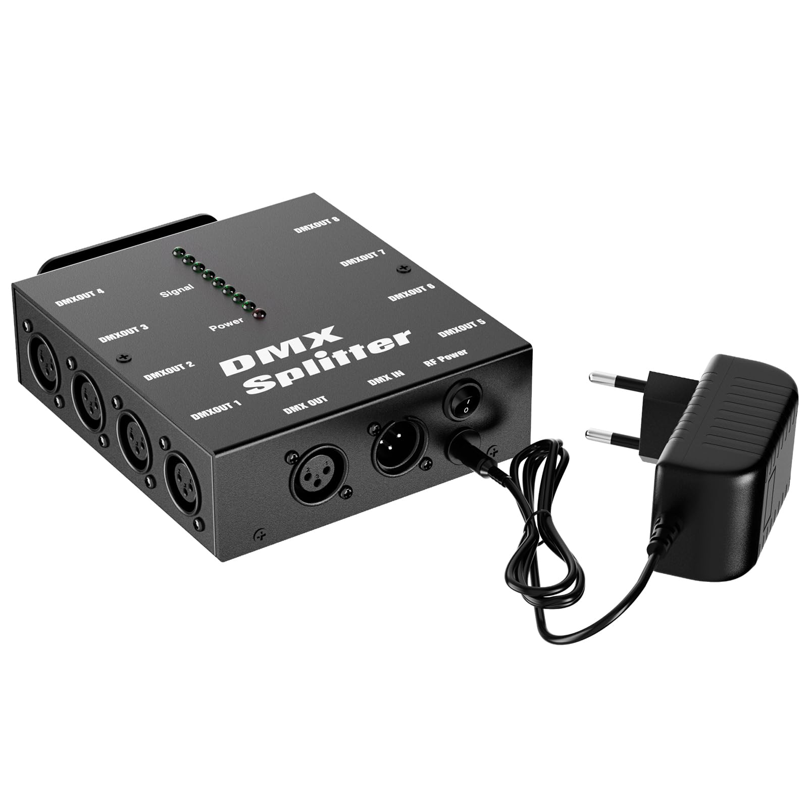 Splitter Ottico DMX, Amplificatore di Segnale DMX 512 con 1 Ingresso e 9 Uscite Indipendenti, compatibile con Lampada PAR Faro Mobile Luci di Scena, per Creare Spettacoli di Luci