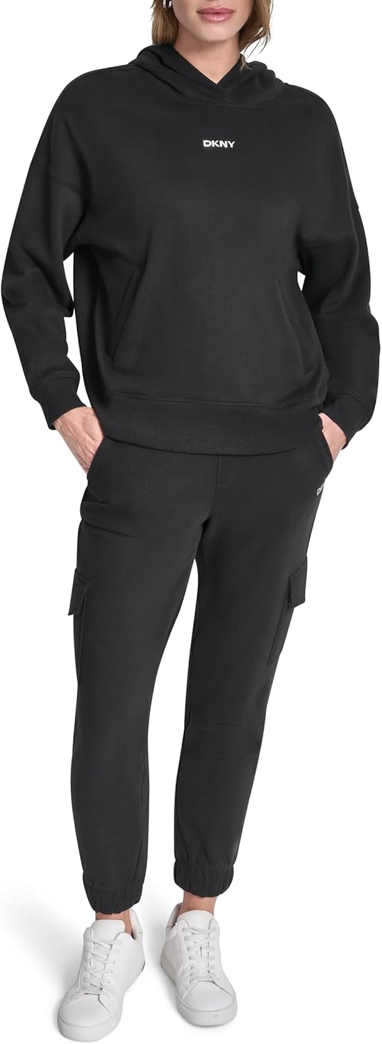 DKNY womens Metallic Bubble Logo Drop Shoulder Hoodie Sweatshirt - Image 4