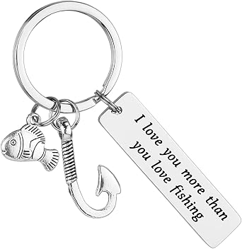 Fishing Keychain - I Love You More Than You Love Fishing Keychain Gift for Dad, Boyfriend, Husband, Fiance, Birthday, Christmas