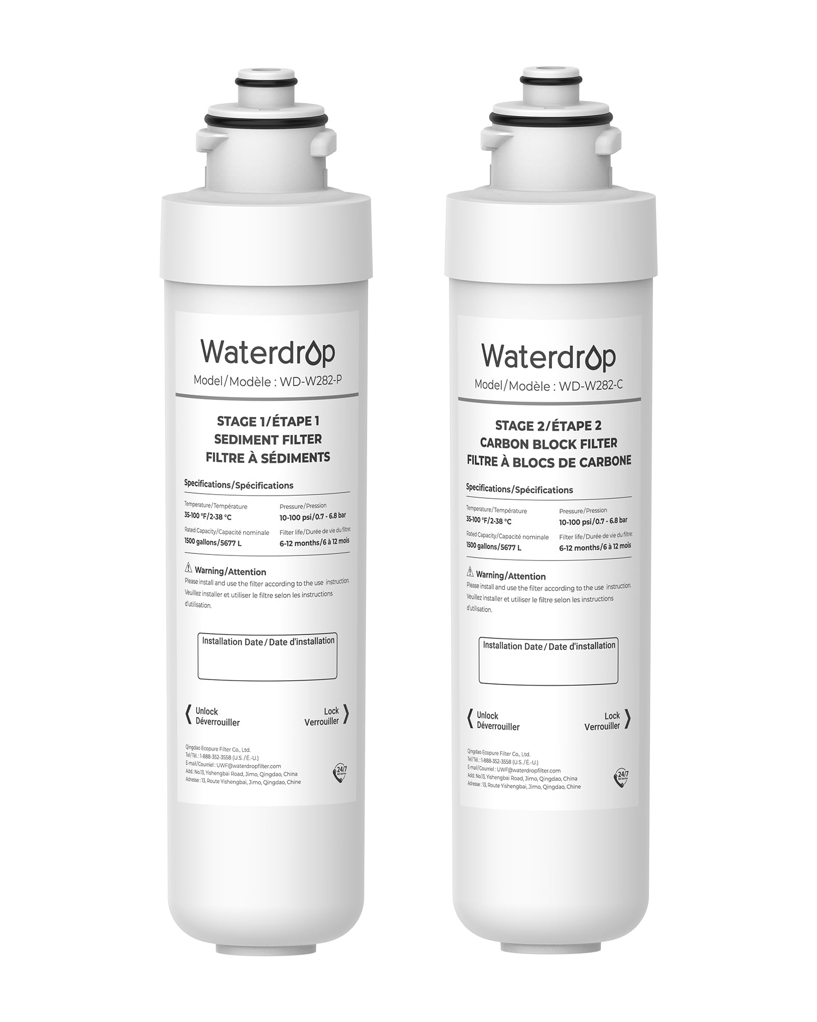Waterdrop W282 UVF2 2 Stage Cooler Filter Replacement for Brio® Water Filter NFMPP5M, MIB200PKF, NFMCTO5MS2, Compatible with UVF2 Series Models of