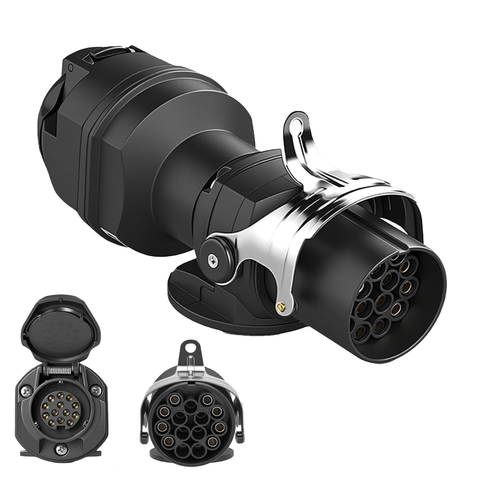 fexxkg 24V To 12V Power Converter Adapter 15 Pin Truck ABS Socket To 13 Pin Trailer Plug For LED Lights Featuring Locking Mecha
