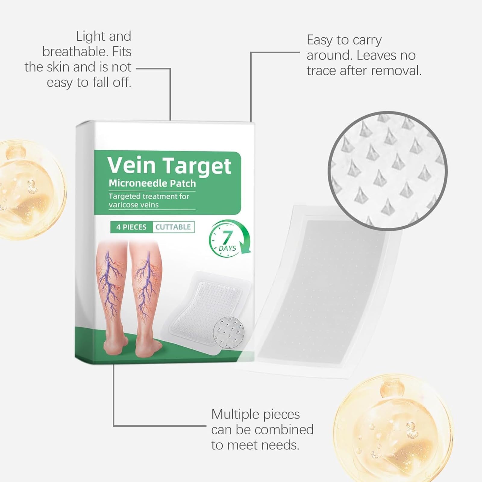 Healrize VeinTarget Microneedle Patch - Instant Relief, Beruhigende Entlastung für Beine, Waden (4 Stück)