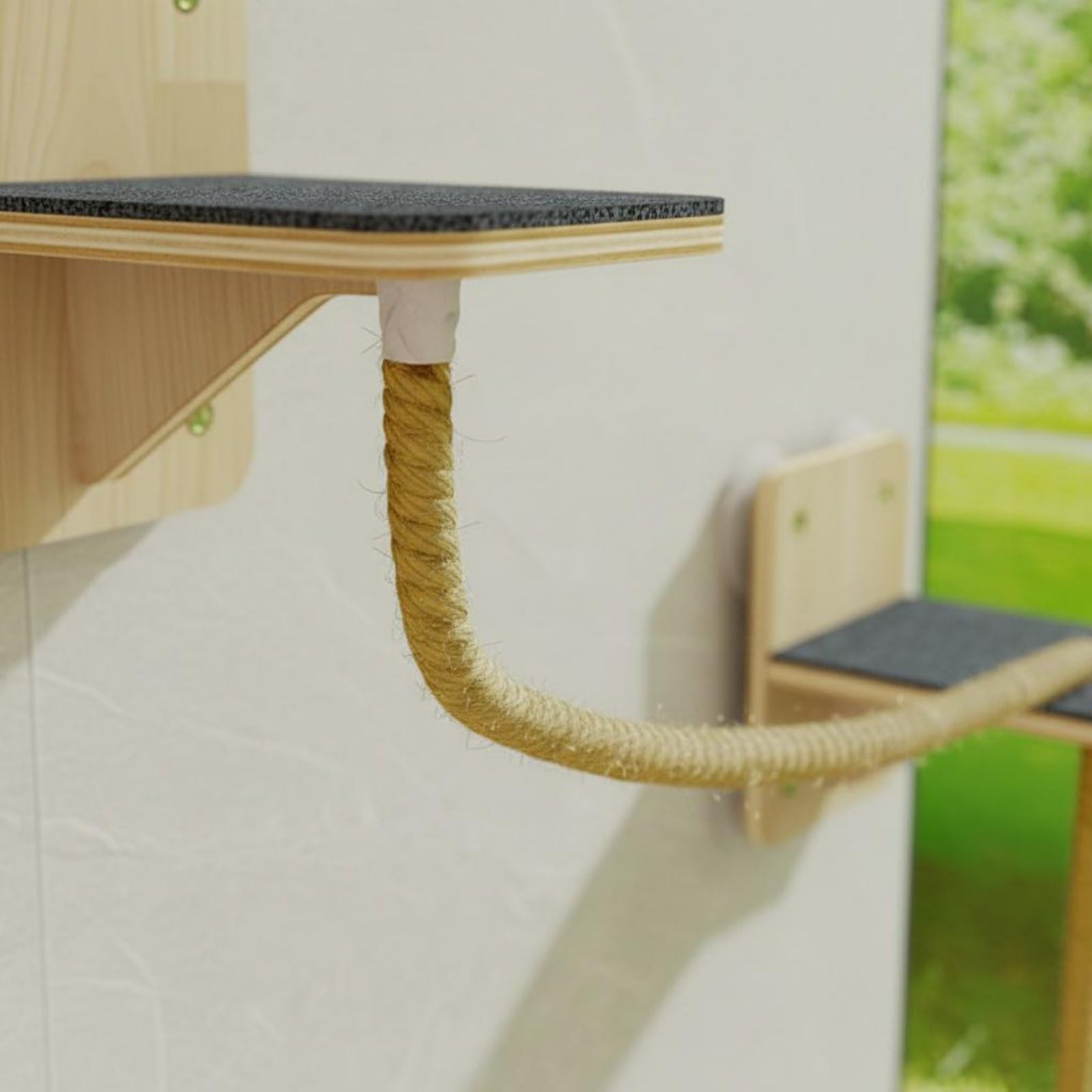 Lettino Pensile per Gatto Amaca da Finestra con Struttura a Due Livelli in Rete Traspirante Legno Robusto Soluzione Salvaspazio Adatto a Gatti Interno, Corda Di Sisal