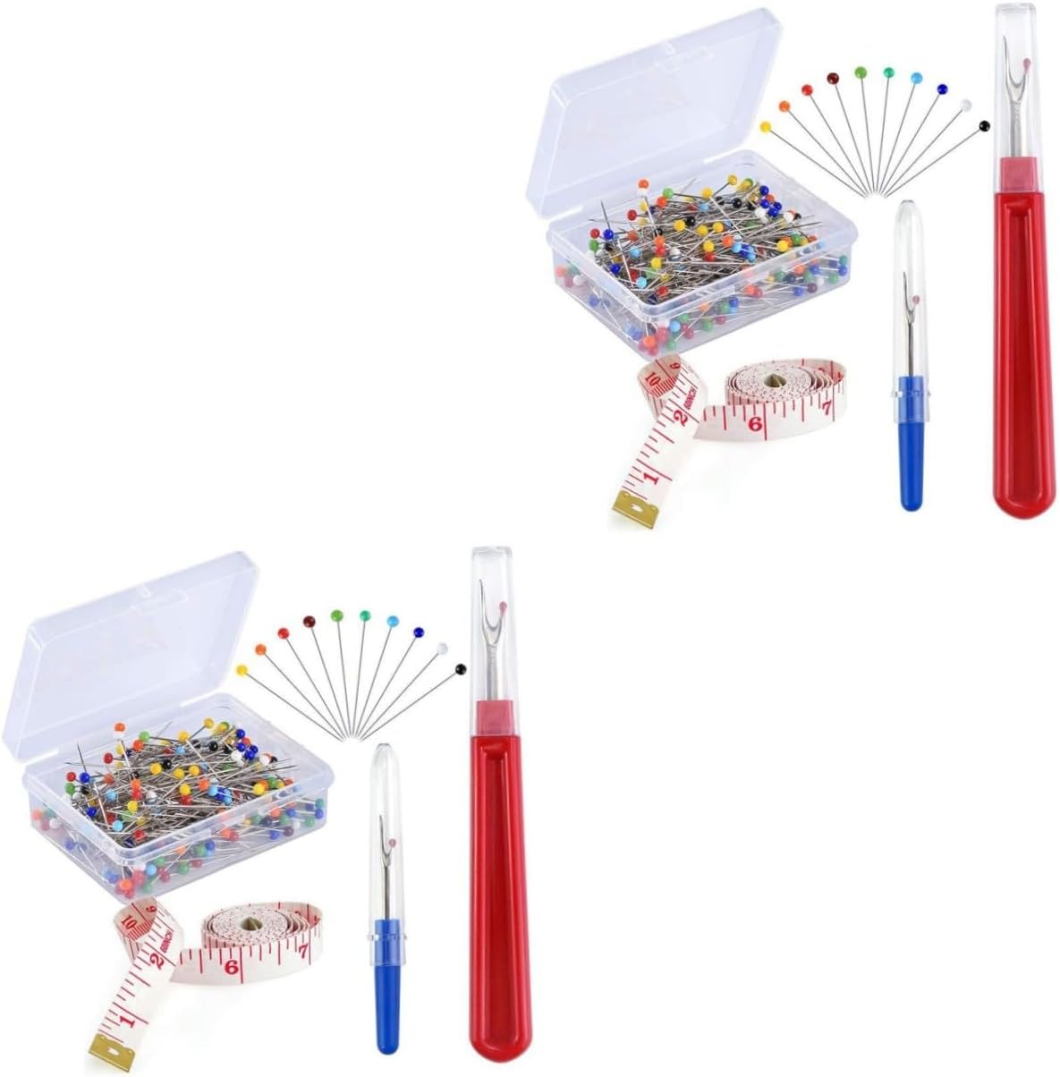 Lurrose 2sets Cross-Stitch Tools Kit Colorful Beaded Pins Durable Seam and Measuring Tape for Sewing and DIY Crafts Essential Embroidery Accessories
