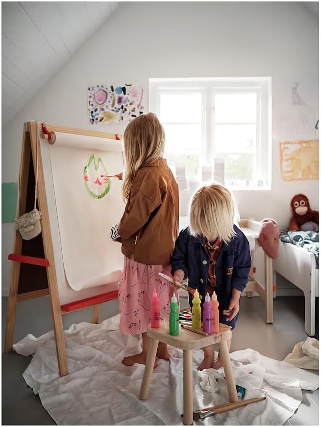 Kids Art Easel, Double-Sided Wooden Drawing Board, Chalkboard and Whiteboard with Paper Roll, Art Supplies Tray, Educational Gift for Toddlers & Children