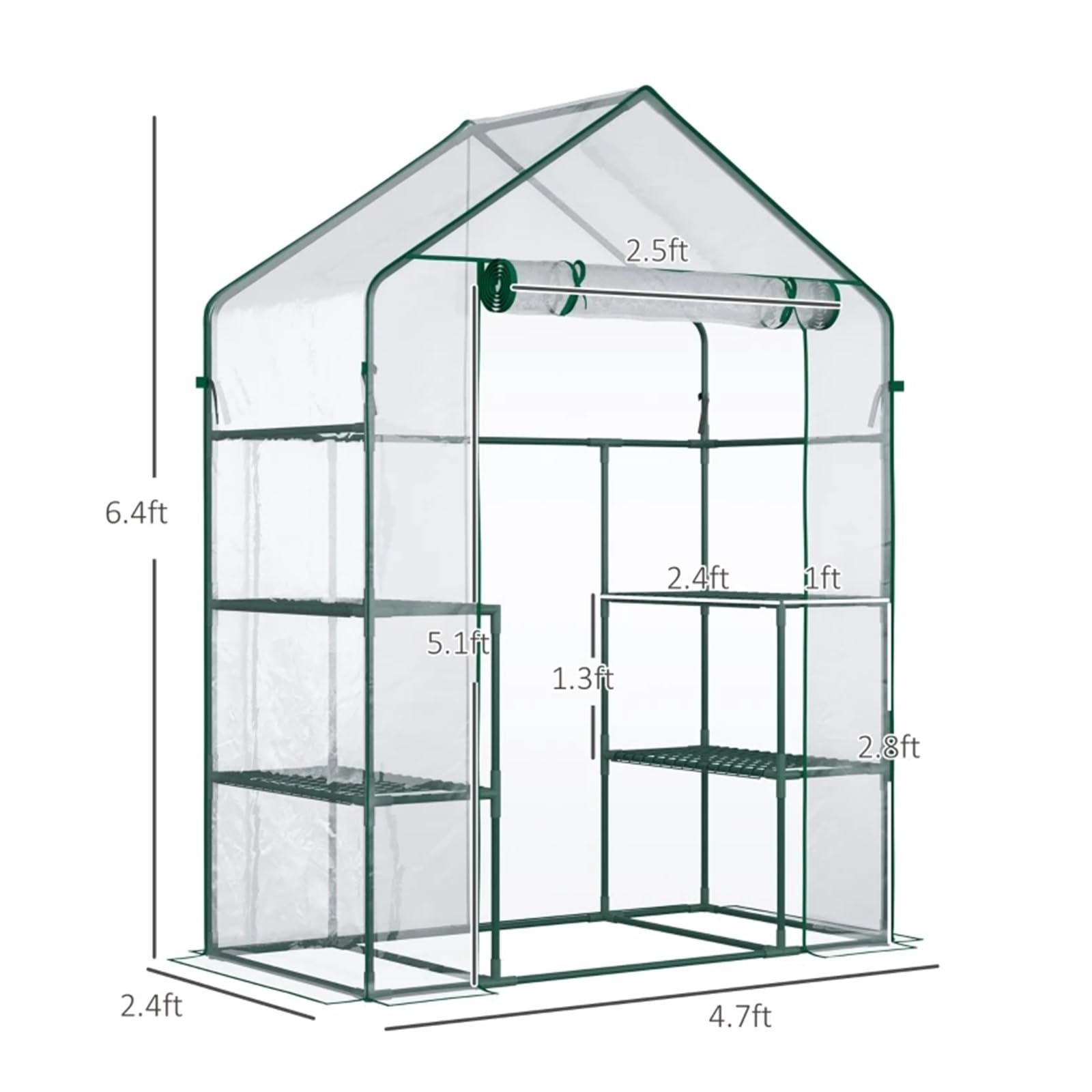 56" x 29" x 77" Mini-Gewächshaus, begehbares Gewächshaus, Garten-Warmhaus mit 4 Regalen, Rolltür und wetterfester Abdeckung, tief