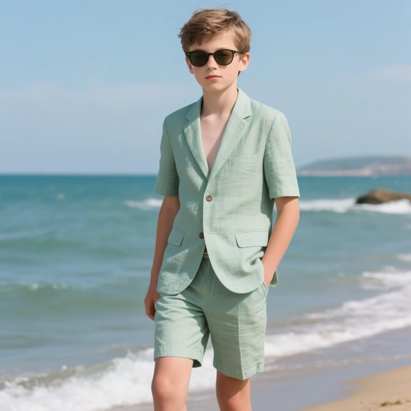 Boys Linen Suit Toddler Boys 2 Piece Wedding Tuxedo Short Suits for Boy Kids Summer Linen Set