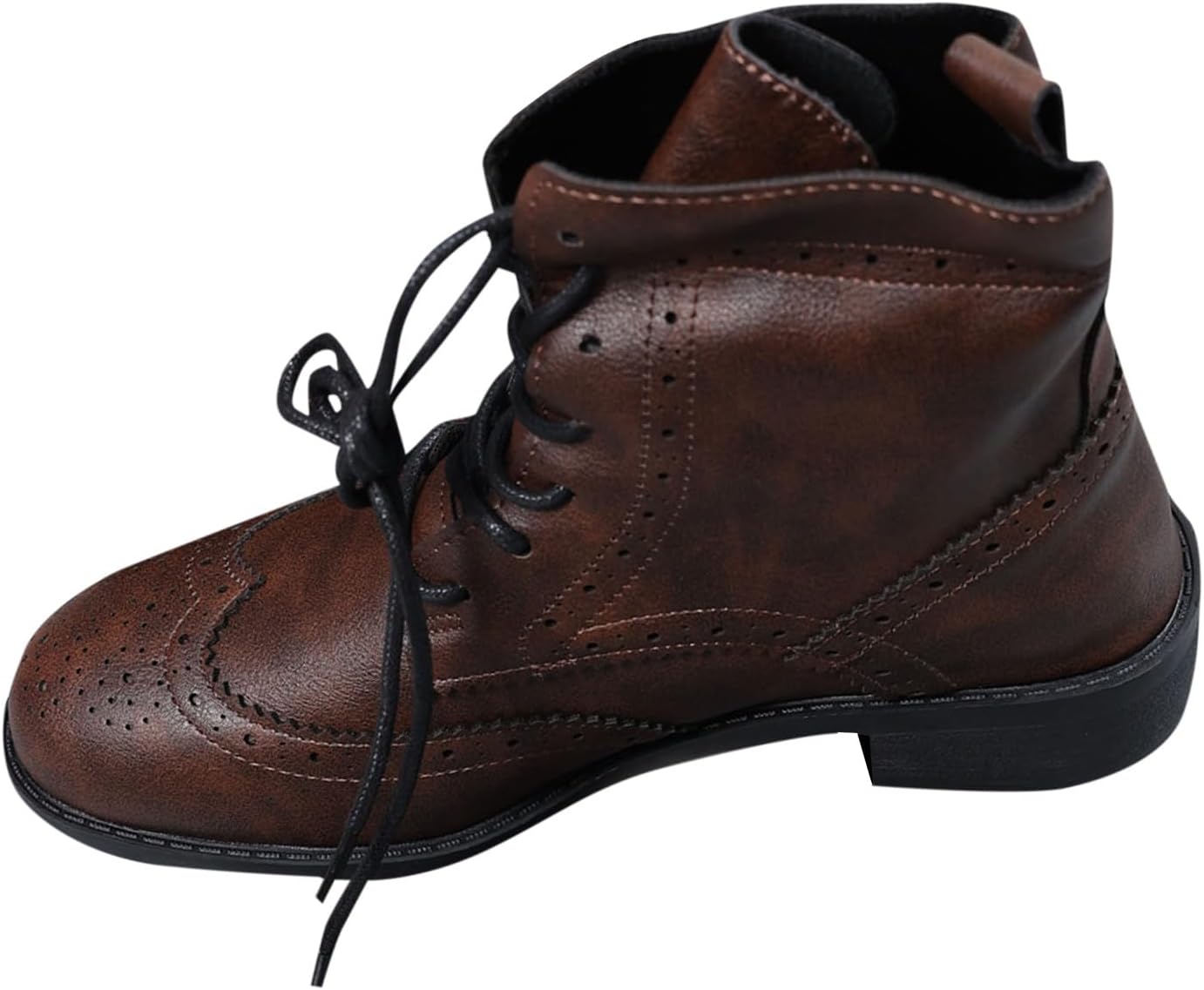 Women Ankle Boots Low Heel Lace Up Bootie Retro Western Country Short Boot
