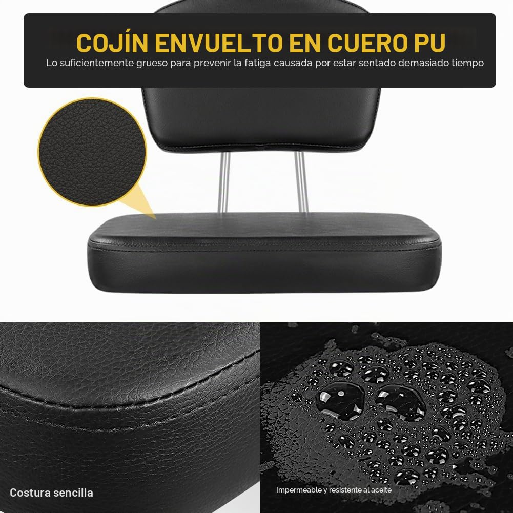 WKWKER Taburete con ruedas con respaldo de altura ajustable, taburete giratorio de 360° con ruedas, asiento cuadrado, taburete de piel sintética para dormitorio, mostrador, tienda, salón, masaje