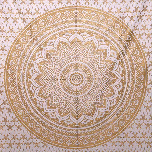 Casa Moro Wandbehang Mandala Amba Weiss Gold 140x220 cm Einzelbett Überwurf | Psychedelische Tagesdecke dekorativer… – Bild 4