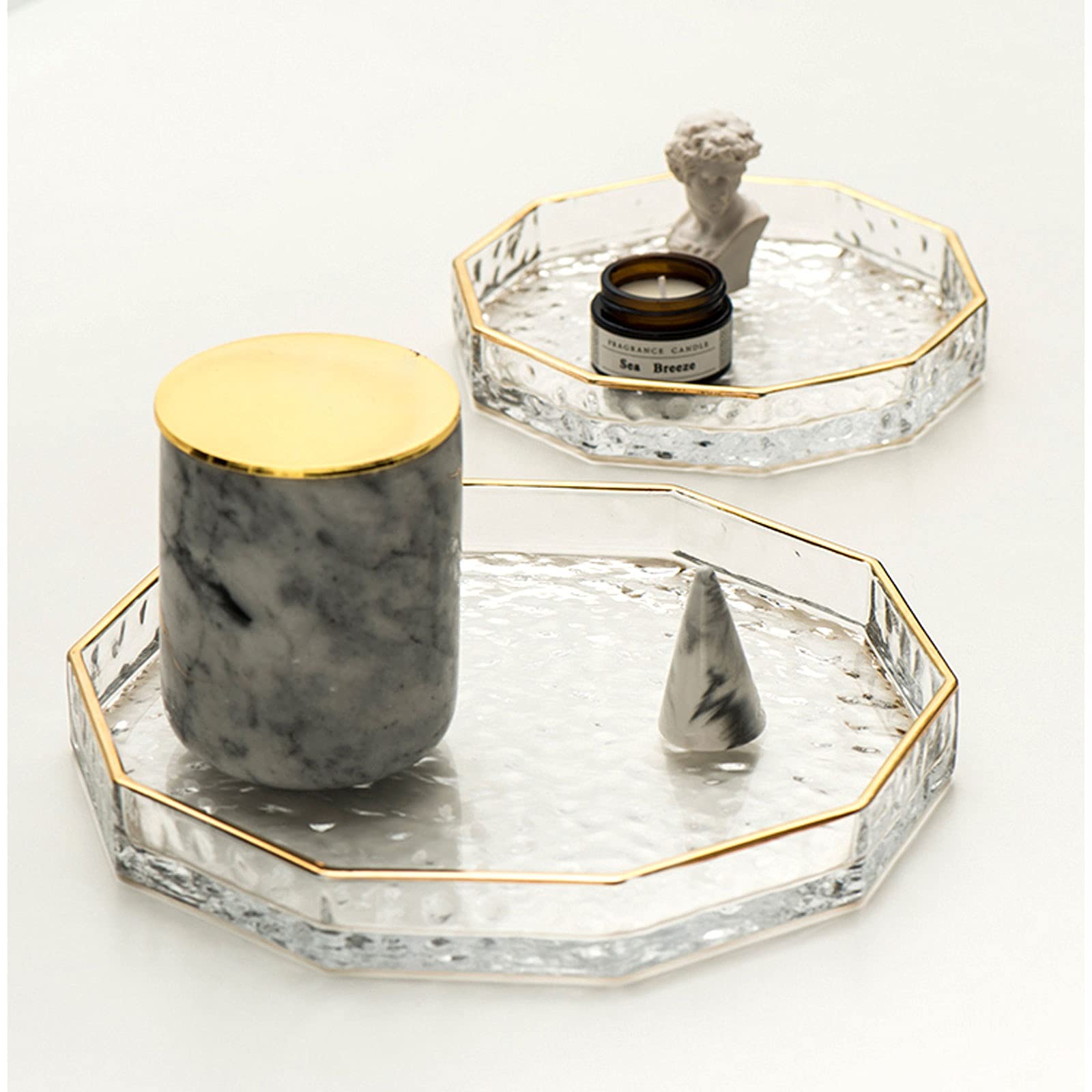 Bandeja de tocador dorada para baño y tocador, bandeja decorativa de cristal para joyas, perfumes, bandeja de tamaño pequeño para comer o exhibir